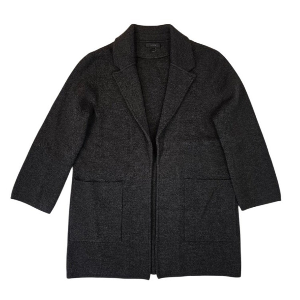 J.Crew Women's S Sweater Blazer Open Front Charcoal Grey 100% Merino Wool G7746